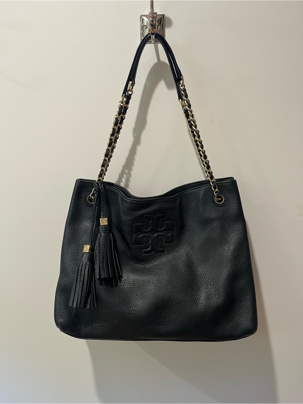 Tory Burch Black Leather Chain-Handle Shoulder Tote